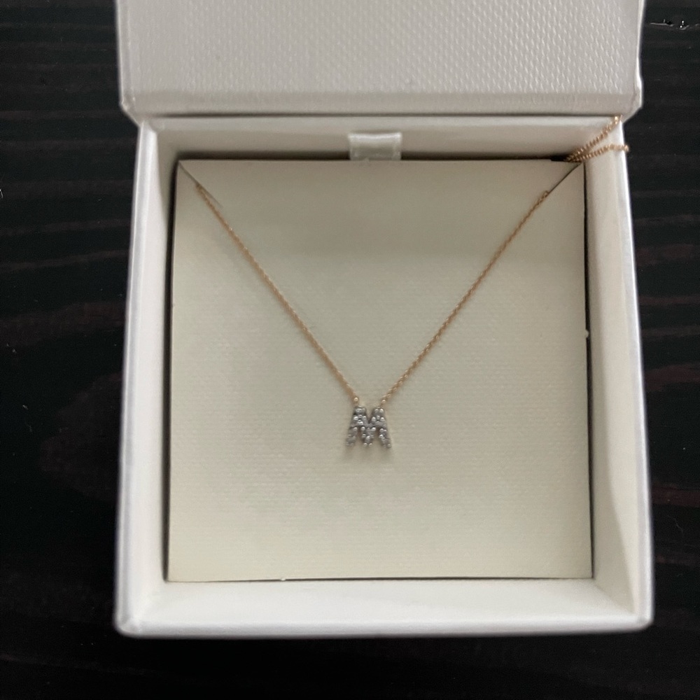 Stella and Dot Covet pave Diamond M initial 14K gold necklace